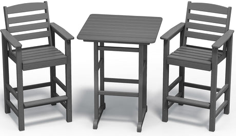 SERWALL Balcony Adirondack Chairs and Table 3 Pieces Set, Adirondack Bar Height Chairs Set of 2 and Bar Table, Outdoor Bar Stools Set, Gray SERWALL