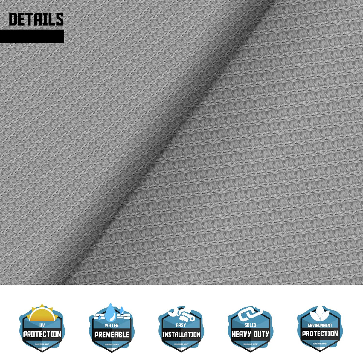 TANG 15' x 15' x 15' Sun Shade Sail Equilateral Triangle Permeable Canopy UV Block Shade Cloth for Patio Outdoor Backyard Pergola Porch Deck Garden Carport Awning, Light Grey TANG