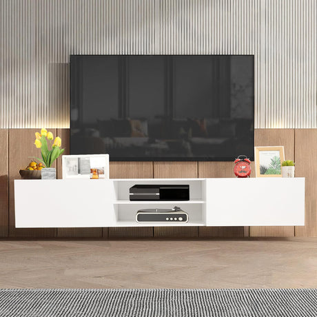 TIMSATIO Floating TV Stand Wall Mounted,70" Floating Entertainment Center for 60" 70" 80",Floating Shelf for Under tv, 3 Cabinet TV Console,Media Console for Living Room (Pure White) TIMSATIO