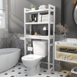 Homykic Over The Toilet Storage, Bamboo 3-Tier Over-The-Toilet Space Saver Organizer Rack, Stable Freestanding Above Toilet Stand with 3 Hooks for Bathroom, Restroom, Laundry, White Homykic