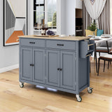 Merax Rolling Mobile Kitchen Island Cart with Wood Top and Locking Wheels, 4 Door Cabinets and 2 Drawers, Spice & Towel Rack, 54.3 Inch Width, Grey Blue Merax