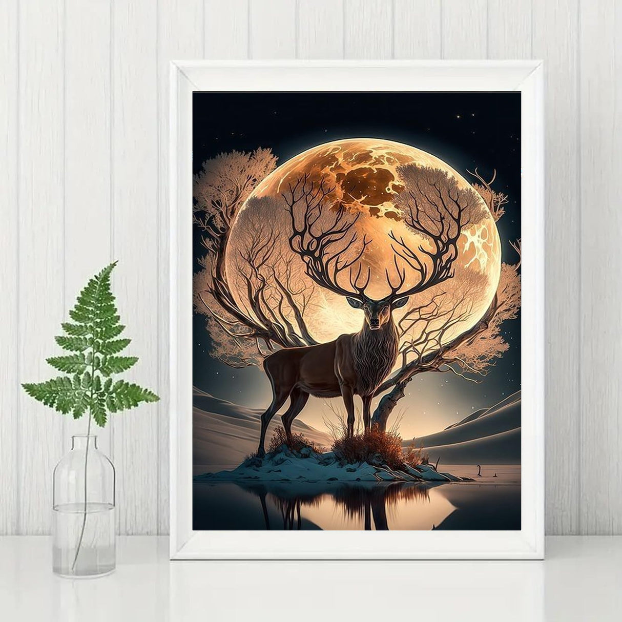 GMETINC Moon Deer Diamond Painting Kits for Adults, Elk DIY 5D Diamond Art Kits Full Drill Diamond Dots Paintings with Diamonds Gem Art and Crafts Home Decor 12x16inch GMETNIC