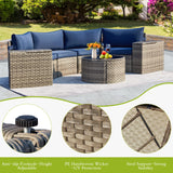 ECOTOUGE 9 Piece Outdoor Patio Half Moon Furniture, Patio Sectional Conversation Sofa Set with 30 Inch Propane Firepit Table Set for for Porch, Backyard and Garden (Blue) ECOTOUGE