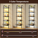 Tajsoon 5 Tier Ladder Shelf with Light, Wooden Wall Mounted Book Shelf, Ladder Bookshelf with Metal Frame, Wall Mounted Ladder Bookshelf for Office, Living Room, Bedroom, Black Tajsoon