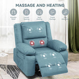 COMHOMA Electric Power Lift Chairs Recliners for Elderly,Recliner Chair with Massage and Heat,2 Side Pockets, Fabric(Blue) COMHOMA