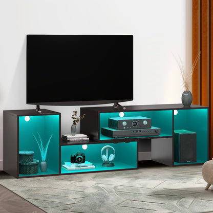 YITAHOME Modern Deformable TV Stand with RGB LED Lights for 45-75 Inch TVs, Versatile Entertainment Centre in Black - WoodArtSupply