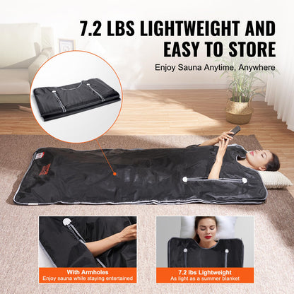 VEVOR Sauna Blanket for Detoxification, Portable Far Infrared Sauna for Home, Oxford Sauna Bag w/Arm Holes & Carbon Fiber Heating, 1-6 Level Adjustable Temp 95-176℉, 5-60 Minutes Timer, 71 x 31 in