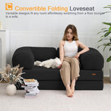 COMAX Folding Sofa Bed Queen, 4-in-1 Foldable Floor Couch Convertible Futon Sofa with Armrests Sleeper Mattress Chair Bed Comfy Portable Fold Out Lounge Guest for Living Room Bedroom, Black COMAX