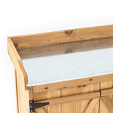 TAKUKA Outdoor Wooden Potting Bench with Wheel Double Doors & Metal Tabletop, Outside Storage Cabinet & Horticultural Planting Work Table for Garden Balcony Backyard TAKUKA