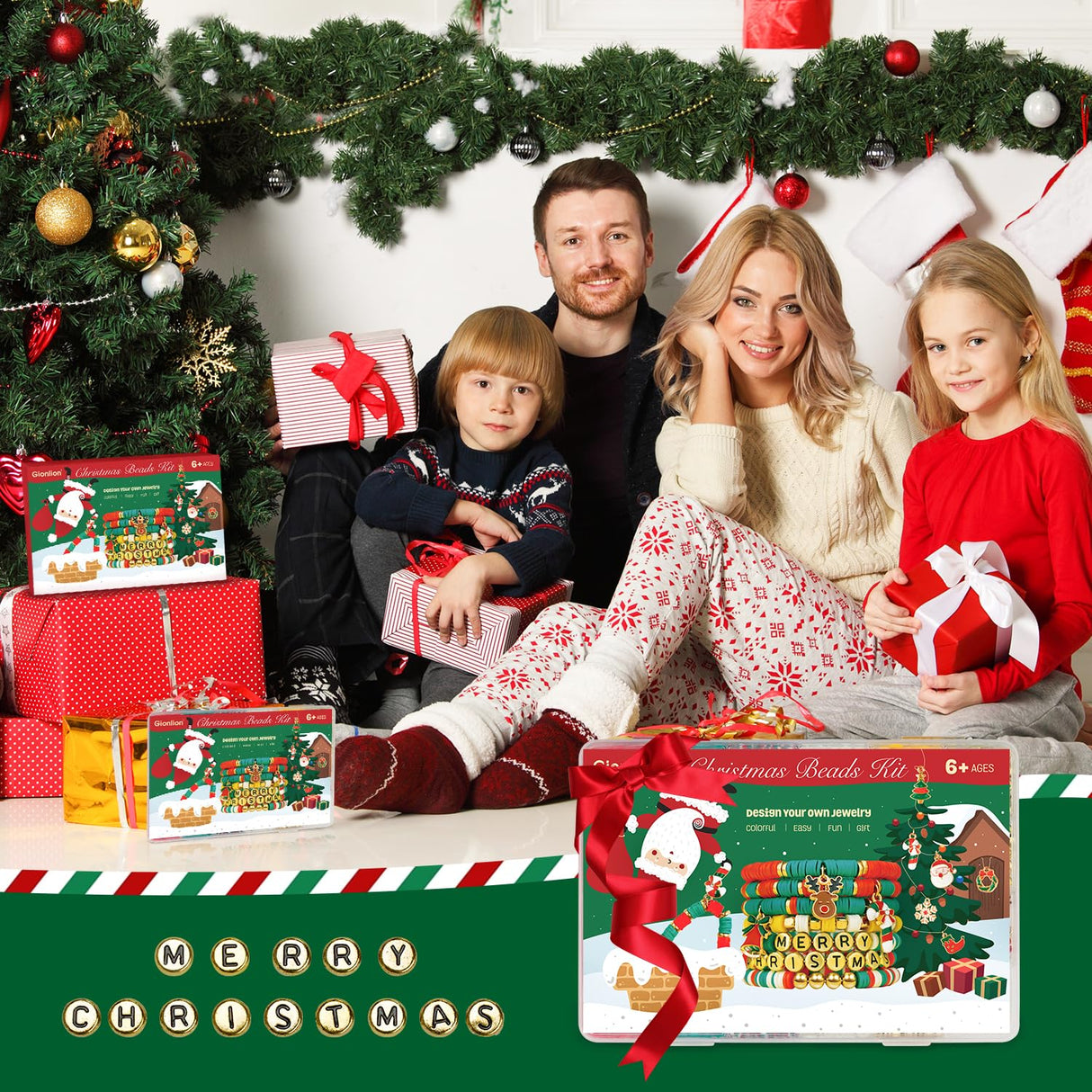 Gionlion Christmas Beads for Bracelets, Clay Beads Bracelat Making kit Golden Beads Christmas Crafts Decorations Charms for Jewelry Making, Christmas Gifts for Teen Girls Age 6-12 Gionlion