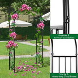 LDAILY Moccha Garden Arch Arbor Trellis, 7.2Ft Outdoor Steel Arbor with Stakes, Metal Archway for Climbing Plants, Wide Sturdy Durable Garden Arch for Lawn, Party, Ceremony Wedding Decoration, Black LDAILY