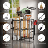 CICUFY Garden Tool Organizer Storage Metal Yard Tool Organizer Heavy Duty Garden Tool Rack Stand with 2 Extra Hooks, Up To 70 Long Handled Shovels/Rakes/Brooms Holder for Garage,Shed,Outdoor(Black) CICUFY