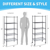 YSSOA Healsmart 5-Tier Heavy Duty Shelving Units Adjustable, 30 "D x 14" W x 65 "H Wire Shelf with 1000 lbs Capacity, Black HealSmart