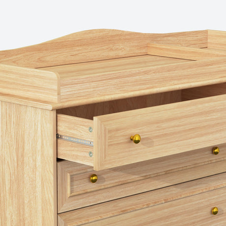 St.Mandyu Wood Changing Table Dresser, Baby Nursery Dresser, Baby Diaper Changing Table, 5 Drawers, Adjustable Shelves, Metal Handle, Curved Wrapping Design, Nature St.Mandyu