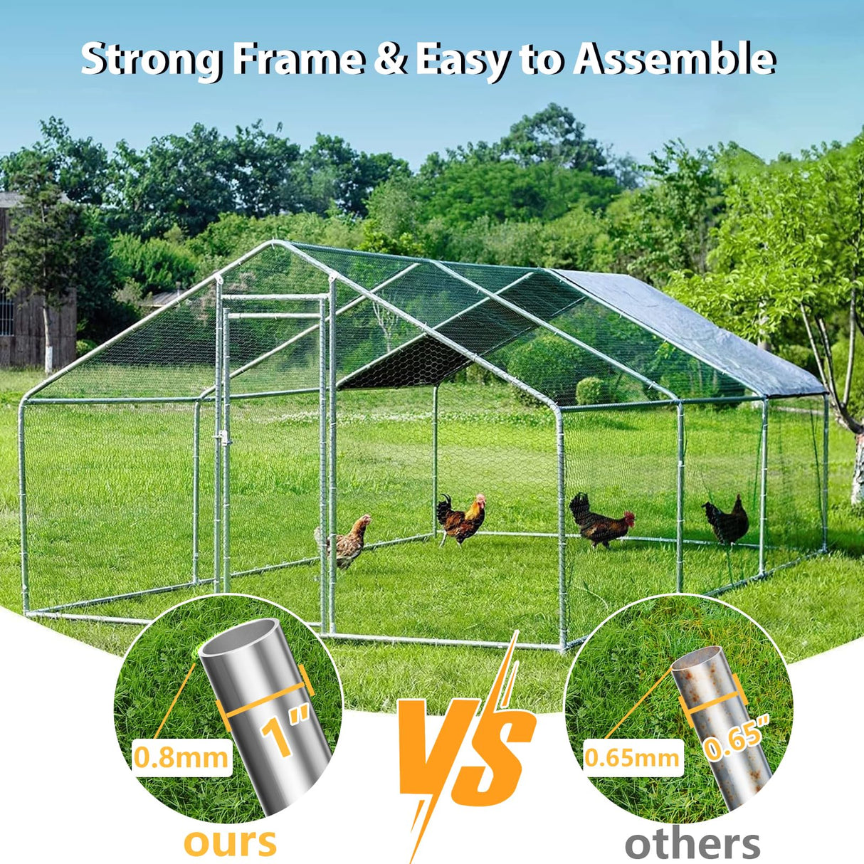 MODCART Large Metal Chicken Coop Chicken Run, Chicken Pen with Water-Resident and Anti-UV Cover, Duck Rabbit House Outdoor (9.8’ W x 6.6’ L x 6.4’ H) MODCART