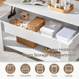 Yaheetech Lift Top Coffee Table with Hidden Compartment and Storage Shelf, Rising Tabletop Dining Table for Living Room Reception Room, 47.5in L, White Yaheetech