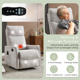 cinkehome Heated Massage Swivel Rocker Recliner Chair Nursery - Small Space Reclining Chair with Lumbar Support, 360° Swivel & Gentle Rocking, Ergonomic High Back Chenille Fabric Beige cinkehome