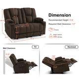 MCombo 57.8" Zero Gravity Power Loveseat Recliner with Heat and Vibration Massage, Reclining Loveseat Sofa with USB Ports, Cup Holders for Living Room, Fabric 6035SET (Brown) MCombo