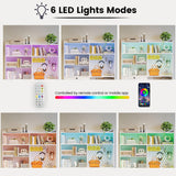 ANCTOR Book Shelf with Light and Drawers, 55" W x 79" H, 7-Tier Double Wide Bookshelf with Pegboard, Freestanding Deep Bookcase for Living Room, White ANCTOR