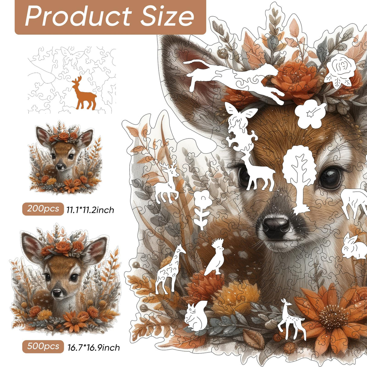 Ruikiyart Wooden Puzzles for Adults Cute Deer Wooden Jigsaw Puzzles 200Pcs Unique Animal Shape Adult Puzzles Fabulous Gift for Kids and Adults on Birthday,Thanksgiving,Christmas 11.1x11.2 Inches Ruikiyart