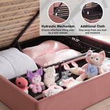 Zanmintaobo Lift Up Storage Bed Queen Size, Upholstered Platform Bed with Hydraulic Storage System & Wood Slats Support, Queen Bed Frame with Headboard, No Box Spring Needed, Easy Assembly, Pink Zanmintaobo