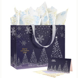 Bobobag 13" Deep Blue Large Christmas Gift Bag with Tissue Paper and Greeting Card, Personalized Platinum Quality Gift Bag for Man's Present Bobobag