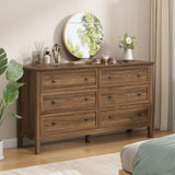 CARPETNAL 55" Walnut Dresser for Bedroom, 6 Drawer Dresser with Wide Drawer and Metal Handles, Wood Dressers & Chests of Drawers for Hallway, Entryway. CARPETNAL