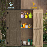 DWVO 59 Cu. Ft. Vertical Storage Shed, Weatherproof Outdoor Tall Cabinet with Double-Wall Panels and Floor, Lockable Resin Shed for Garden, Garage, Patio,Brown (Shelves Not Included) DWVO