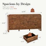 EliteSet Curved 9-Drawer Dresser for Bedroom, 63" Wide Modern Chest of Drawers, Vanity Desk TV Stand for Living Room, Closet Storage Drawers Organizer Furniture, Nursery, Hallway, Dark Burl EliteSet