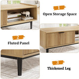IDEALHOUSE Coffee Table Mid Century Modern Center Table with Drawer 42.5" Fluted Living Room Table with Storage Light Wood Cocktail Table with Open Shelf Rectangle Coffee Table Easy Assembly IDEALHOUSE