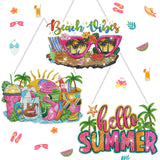 Burbell 3 Pcs Diamond Summer Beach Painting Kits Sunglasses Smoothie Diamond Art Hanging Ornament Sign DIY Painting Art Kits for Summer Adult Window Door Wall Decorations Burbell