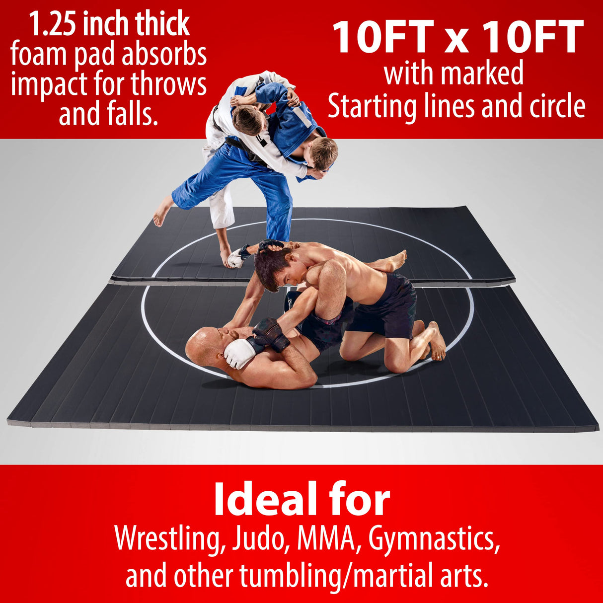 Gold Medal Sports 10' x 10' Wrestling Mat, Jiu Jitsu BJJ Mats, Wrestling Mats, Martial Arts Thick Mats for Home, Judo Tatami Wrestling Mat, Flexi Roll dzotmyn