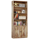 Industrial Brown 6-Tier Bookshelf with Doors – IRONCK Floor Standing Storage for Home Office and Living Room IRONCK