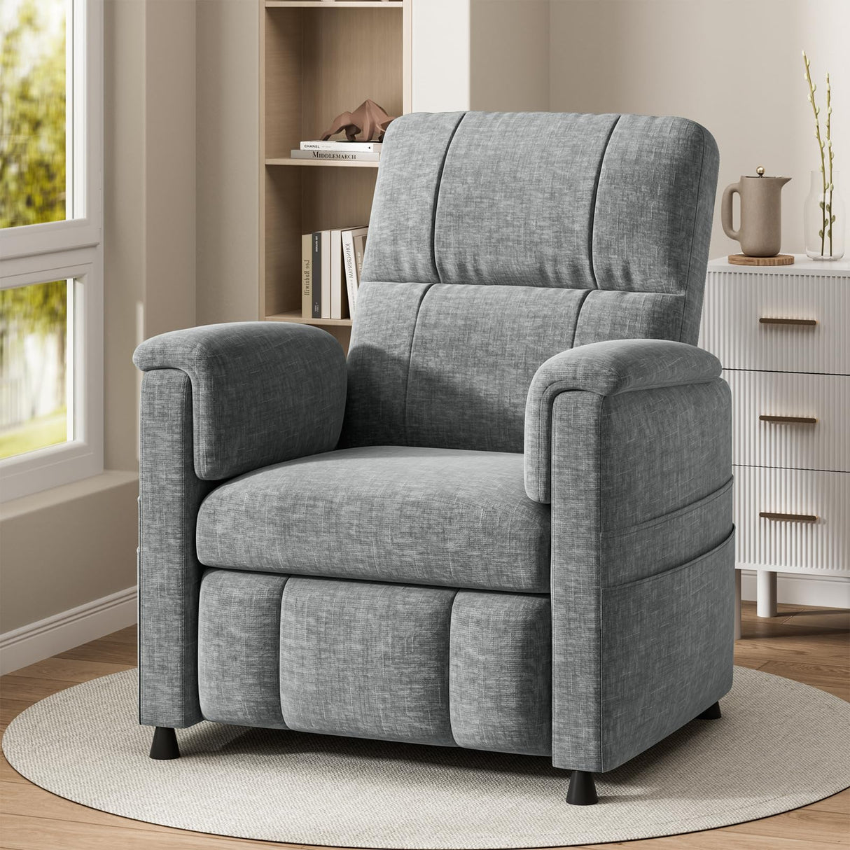 Pipishell Recliner Chairs for Adults, Recliner Chair with Remote, Adjustable Recline/Footrest, Chenille Fabric, High Back, Thick Seat Cushion, Recliner for Living Room, RV & Home Theater (Light Grey) Pipishell