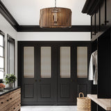 Capital Lighting 344642WK Archer Modern Artisan-Crafted Mango Wood Drum Pendant Ceiling Light Fixture, 4-Light 240 Total Watts, 15" H x 24" W, Light Wood and Matte Black Capital Lighting Fixture Company