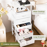 Yoobure 5 Drawers Dresser for Bedroom, Tall Nightstand with Charging Station, Fabric Dresser for Closet with Storage Shelf, Vertical Dressers Chest LED Night Stand, Bedside Table for Dorm Living Room Yoobure
