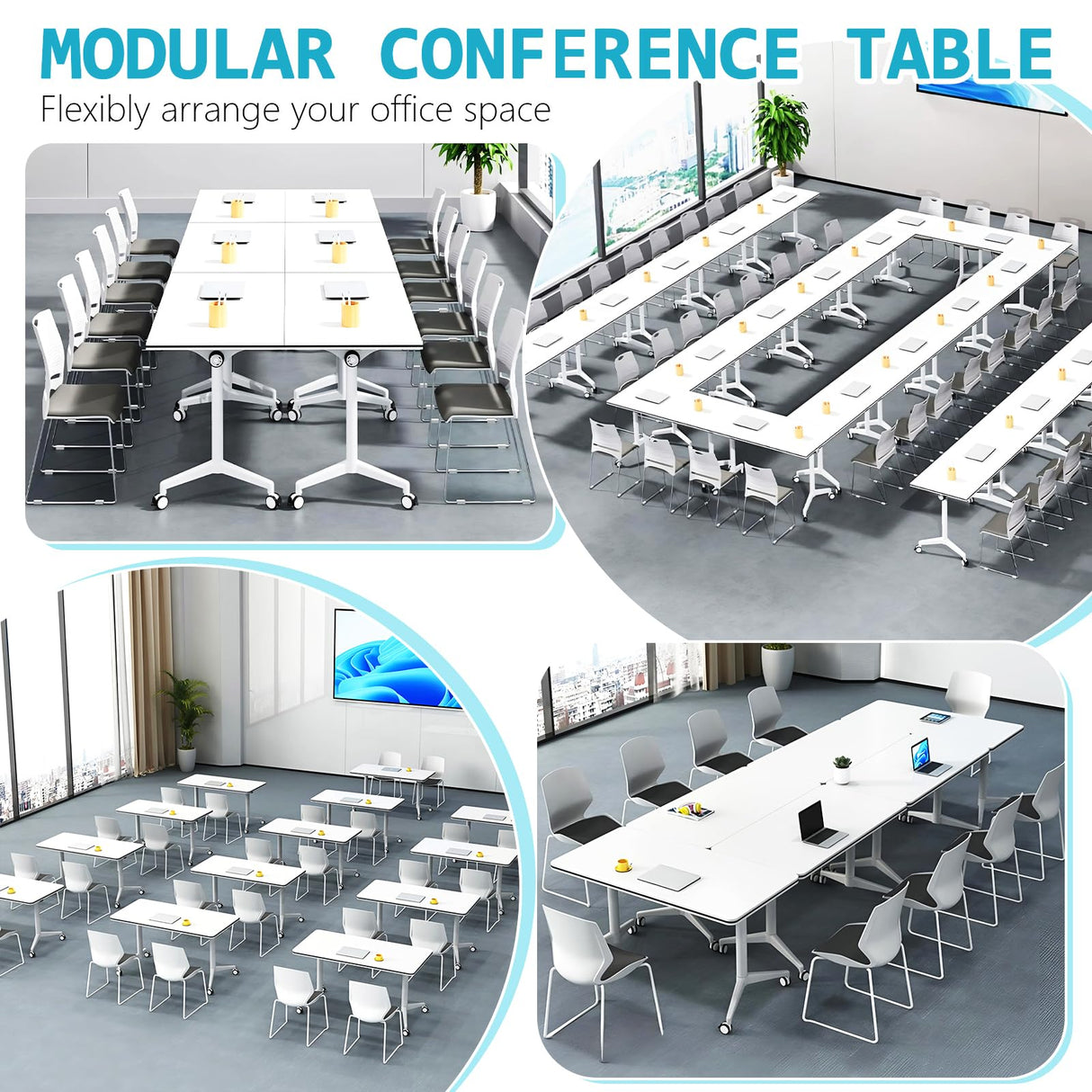 SOIUDNEB 12FT Conference Table, Folding Conference Table Conference Room Tables, Business Style Large Office Meeting Table for Office Conference Room (12ft x 4ft) SOIUDNEB