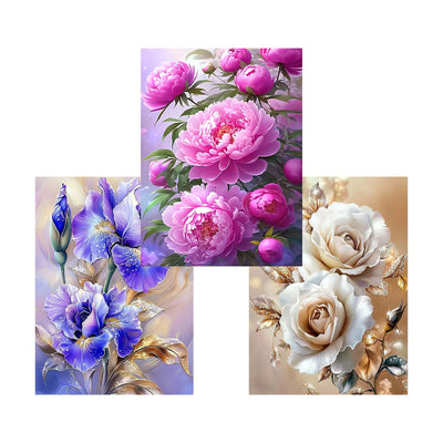 Hestarcul 5D Flower Diamond Painting Kits 3 Pack,Diamond Art Kits for Adults,Paint with Diamonds Round for Gift,Wall Decor (Flower)