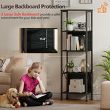 Furologee 5 Tier Tall Bookshelf with Back, Industrial Narrow Bookcase, Display Standing Shelf Units, Metal and Wood Storage Corner Shelves Organizer for Bedroom, Living Room, Entryway, Kitchen, Black Furologee