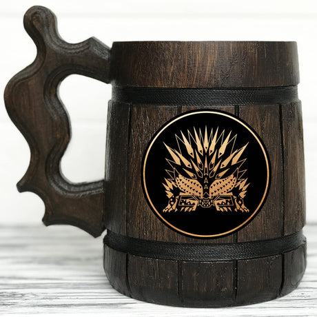 Ruiner Nergigante Beer Mug Monster Hunter Iceborne Wooden Beer Stein MHW Gamer Mug Gift Boyfriend Personalized Anniversary Christmas Birthday Gifts For Gamer Husband Beer Steins Beer Tankard 17oz K433 WoodWithMood