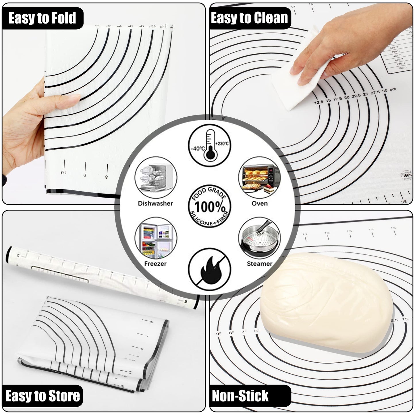 Mepple Rolling Pin with Thickness Rings and Pastry Baking Mat, 13.6" Adjustable Wood Rolling Pin Dough Roller for Baking Cookie Pizza, Comes with Large Silicone Pastry Mat and Wooden Stand