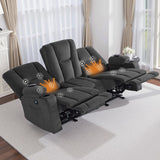 MCombo Zero Gravity Power Reclining Sofa with Heat and Vibration Massage, 3 Seater Reclining Couch with USB Ports, Cup Holders for Living Room, Fabric 6035SET (Grey, 3 Seater) MCombo