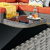 weaxty W 6 Piece Wicker Sectional Patio Furniture with Fire Pit, Outdoor Sectional Couches with 42'' Firepit Coffee Table Modern Outside Conversation Sets for Balcony Backyard Garden, Orange weaxty W