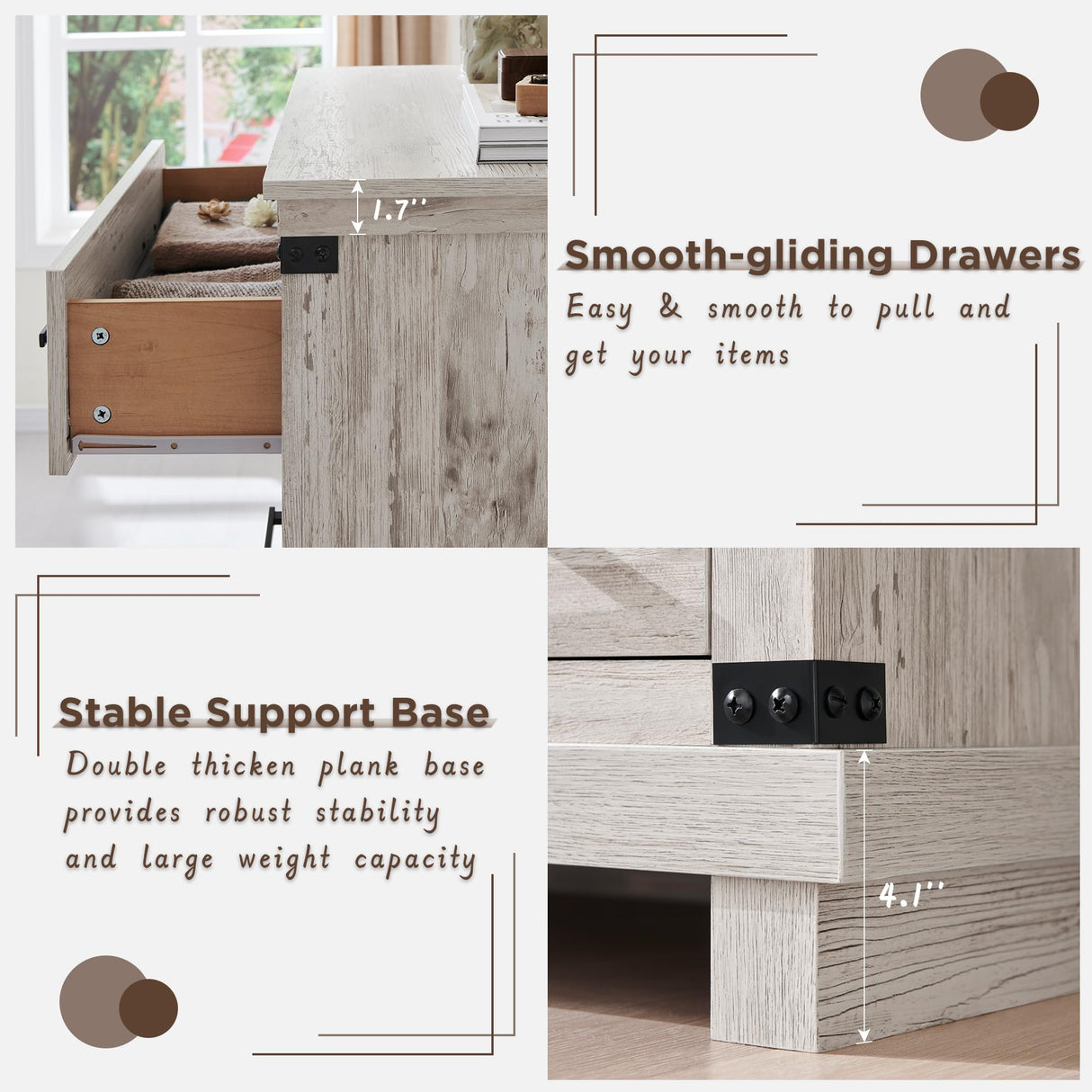 Farmhouse 7 Drawer Dresser for Bedroom - Wood Large Dressers & Chests of Drawers for Closet, 54 Inch Wide Dresser TV Stand with Storage for Bedroom, Living Room, Antique Brush White RedLemon