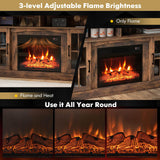 COSTWAY Electric Fireplace TV Stand for TVs Up to 65 Inches, 1400W Heater Insert with Remote Control, 6H Timer, 3-Level Flame, Overheat Protection and CSA Certification, Adjustable Shelves, Brown COSTWAY
