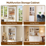 71" Farmhouse Kitchen Pantry Cabinet Set of 3, White Freestanding Coffee Bar Hutch with Glass Doors, Drawers & Adjustable Shelves, Large Storage Cabinet with Microwave Stand for Living Room & Kitchen Vyre