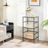 HOOBRO 3-Tier Bookcase, Tempered Glass Bookshelves, Record Storage Rack with Side Fence, Storage Shelves for Bathroom, Slim Shelving Unit for Living Room, Home Office, Black BK81CJ01 HOOBRO