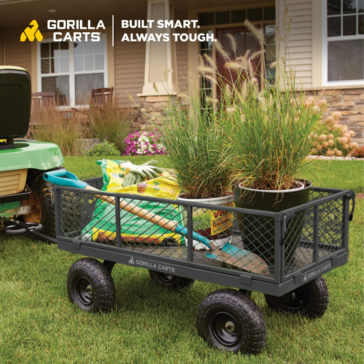 Gorilla Carts Steel Utility Cart, Garden Wagon w/Handle & Removable Sides, Up to 800lb Gorilla Carts
