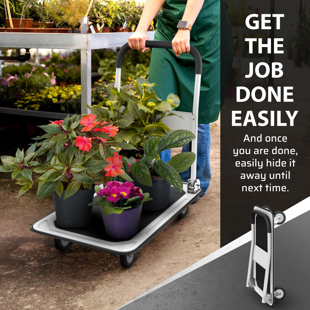 Upgraded Foldable Push Cart Dolly | 330 lbs. Capacity Moving Platform Hand Truck | Heavy Duty Space Saving Collapsible | Swivel Push Handle Flat Bed Wagon - White Lifetime Appliance Parts