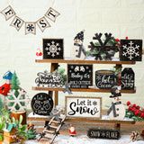 Nuogo 25 Pcs Christmas Winter Tiered Tray Decor Wood Rustic Winter Decoration for Home Christmas Snowflake Table Shelf Farmhouse Let It Snow Decor Xmas Snowman Signs for Table Holiday Nuogo